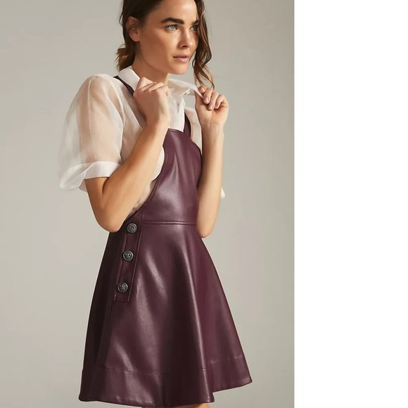 Anthropologie Maeve Faux Leather Pinafore skirt dress new with tag nwt size S - Picture 5 of 10